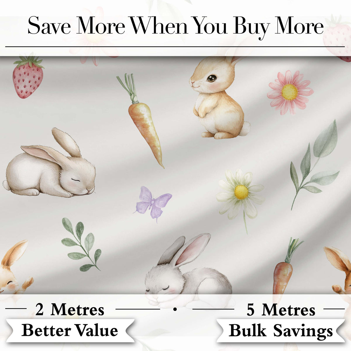 Cute Easter Bunnies with Flowers Carrots Soft Grey Background Seamless Pattern Digital Print Fabric by the Metre UK Sewing Quilting Textile