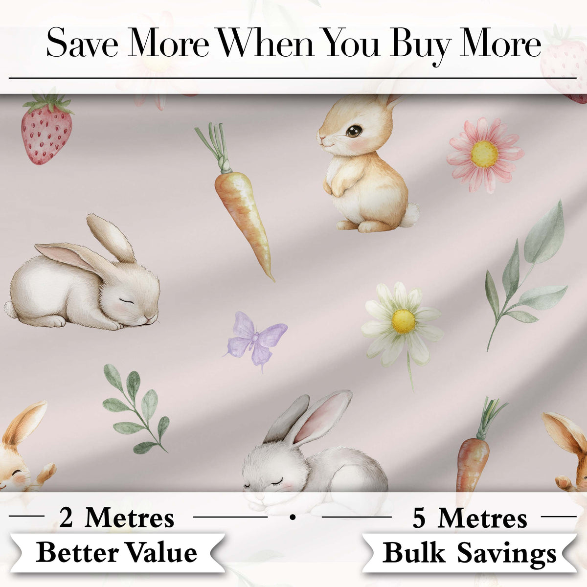 Cute Easter Bunnies with Flowers Carrots Soft Pink Background Seamless Pattern Digital Print Fabric by the Metre UK Sewing Quilting Textile