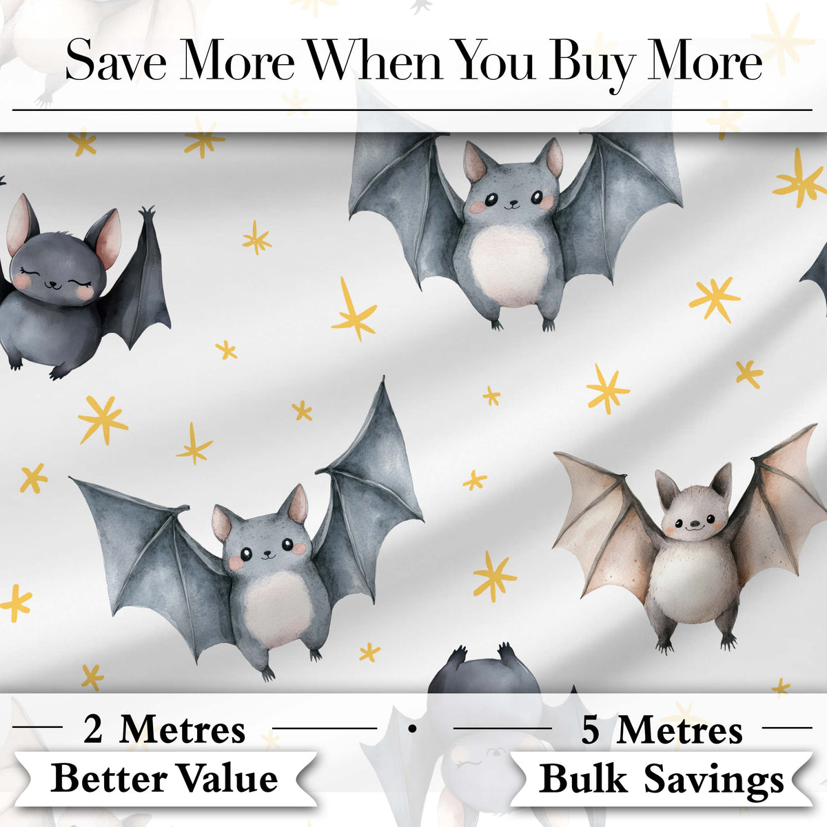 Cute Halloween Bats Flying Yellow Stars Night Sky Seamless Pattern Digital Print Fabric by the Metre UK Sewing Quilting Textile