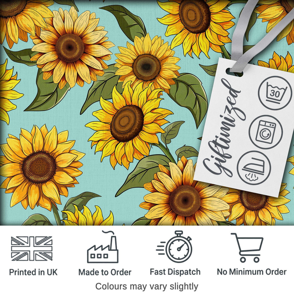 Bright Yellow Sunflower Green Background Seamless Pattern Digital Print Fabric by the Metre UK Sewing Quilting Textile
