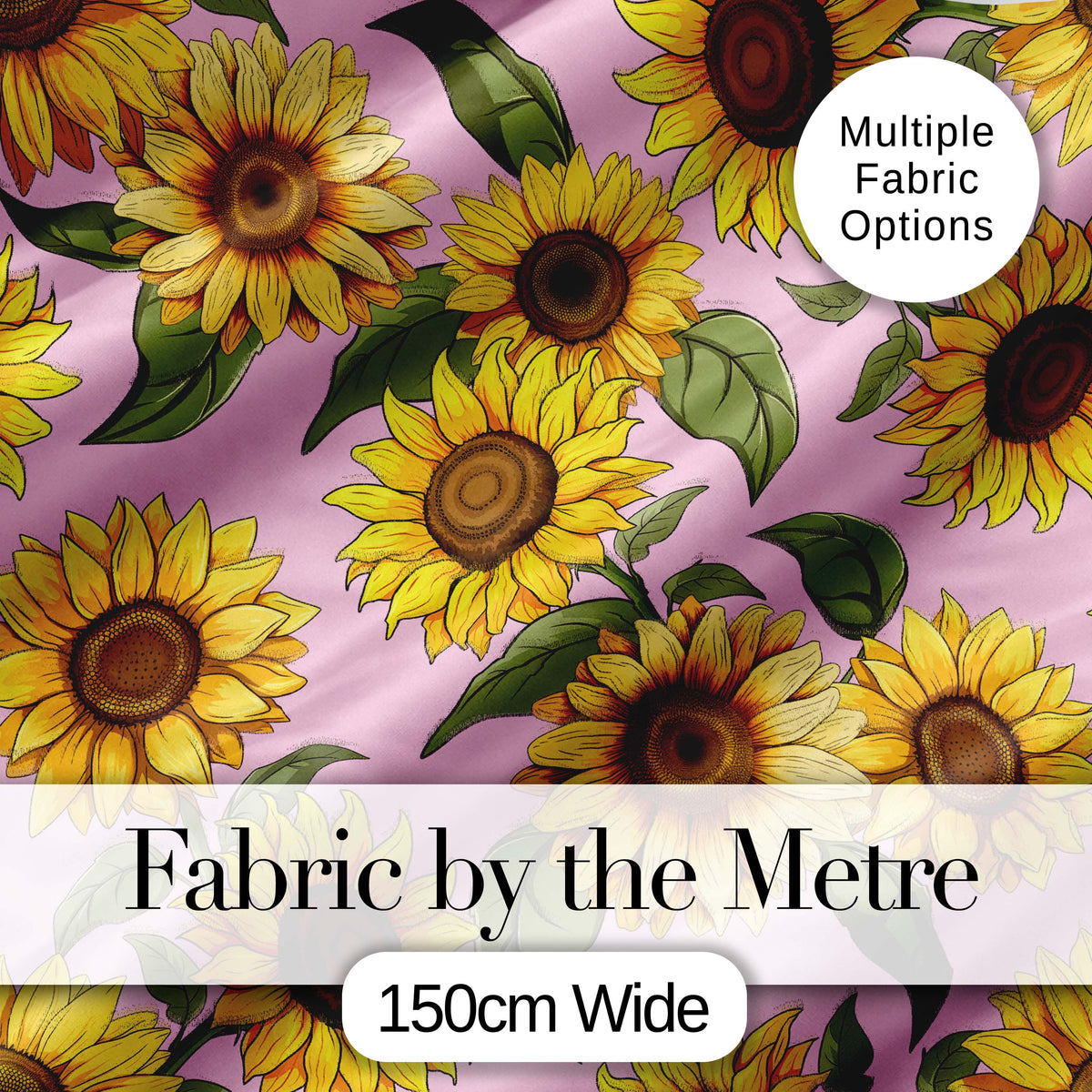 Bright Yellow Sunflower Soft Pink Background Seamless Pattern Digital Print Fabric by the Metre UK Sewing Quilting Textile