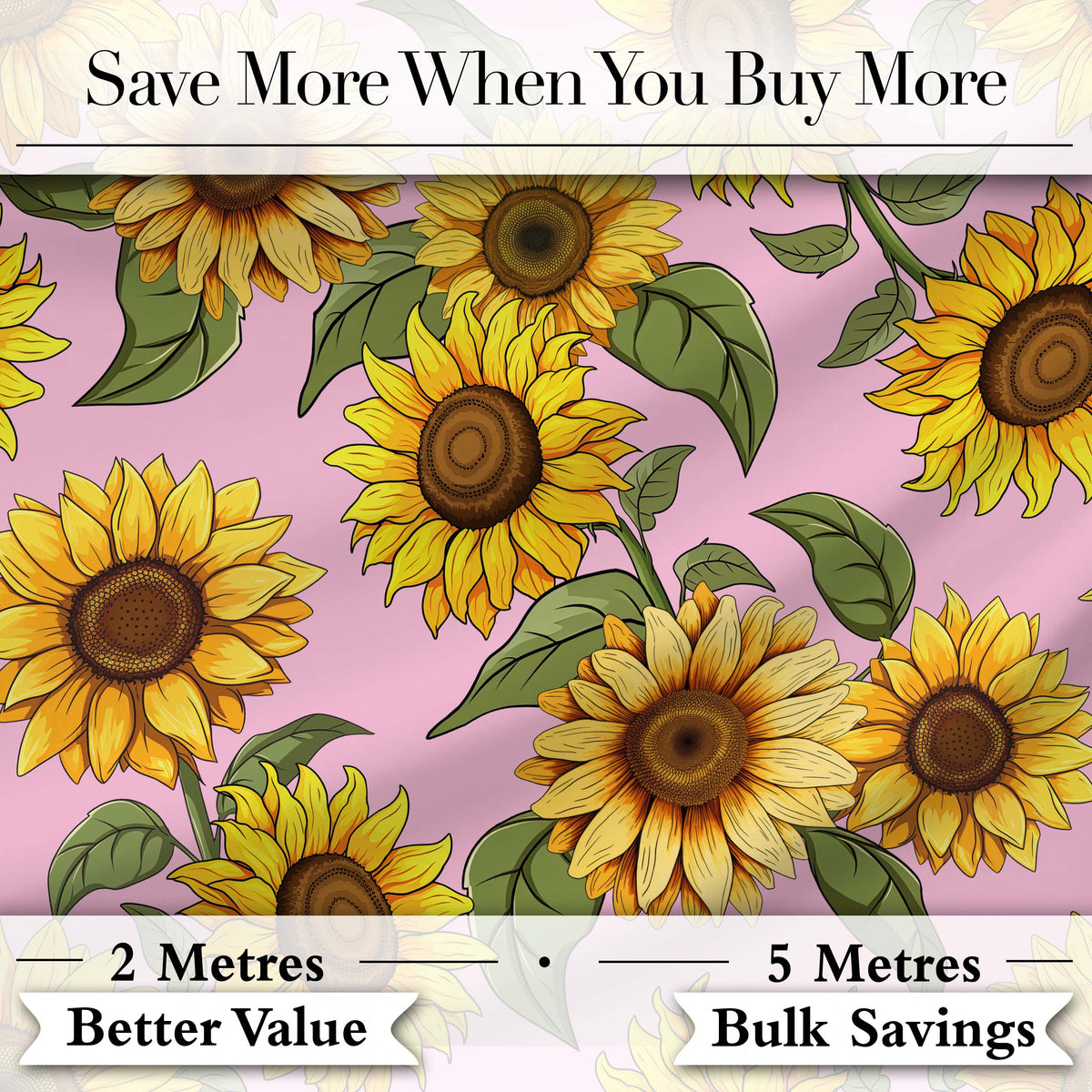 Bright Yellow Sunflower Soft Pink Background Seamless Pattern Digital Print Fabric by the Metre UK Sewing Quilting Textile