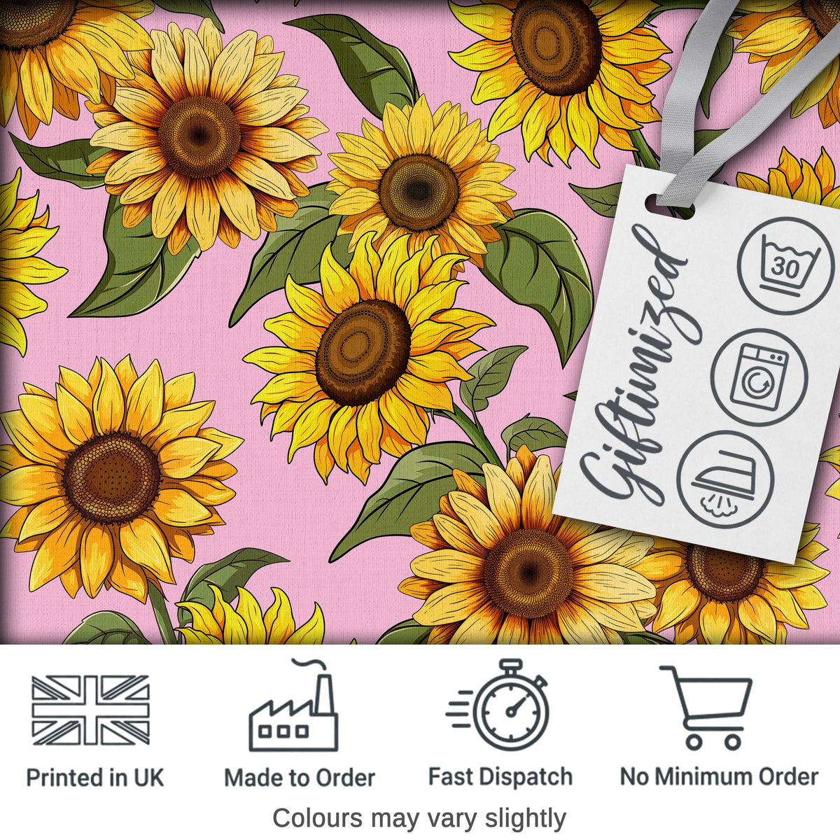 Bright Yellow Sunflower Soft Pink Background Seamless Pattern Digital Print Fabric by the Metre UK Sewing Quilting Textile