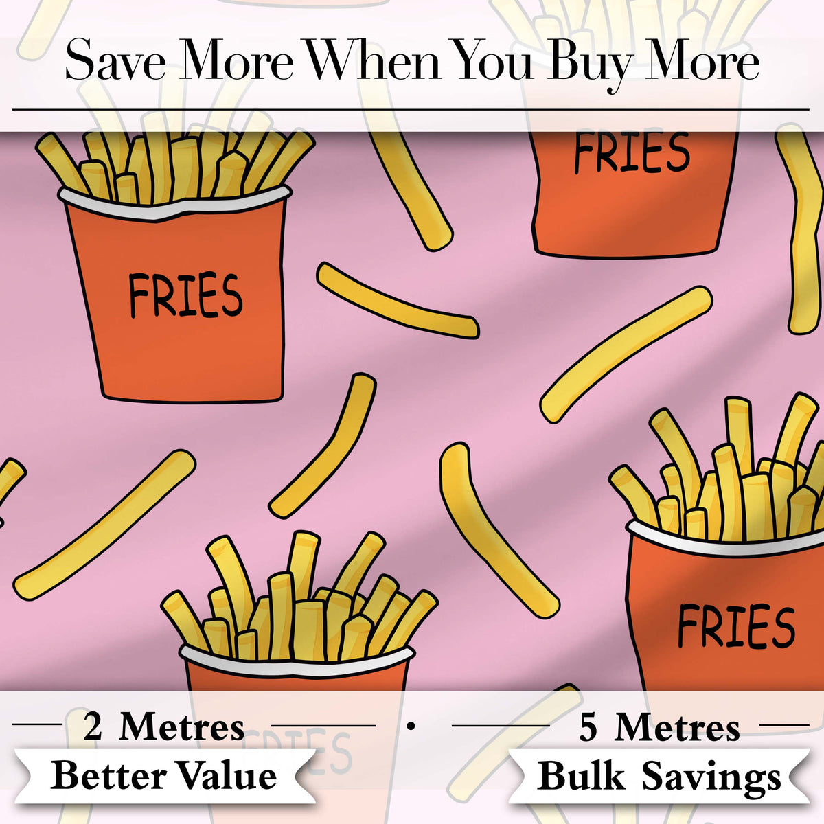 Cute French Fries Cartoon Snack Food Soft Pink Background Seamless Pattern Digital Print Fabric by the Metre UK Sewing Quilting Textile