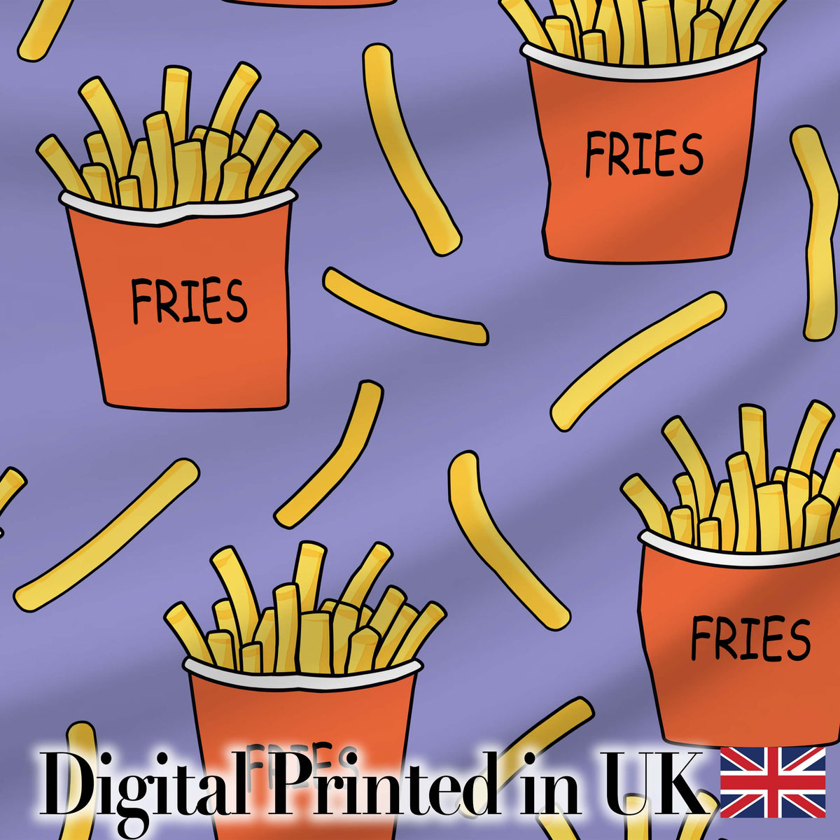 Cute French Fries Cartoon Snack Food Purple Background Seamless Pattern Digital Print Fabric by the Metre UK Sewing Quilting Textile