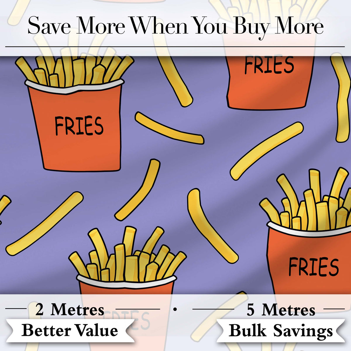Cute French Fries Cartoon Snack Food Purple Background Seamless Pattern Digital Print Fabric by the Metre UK Sewing Quilting Textile