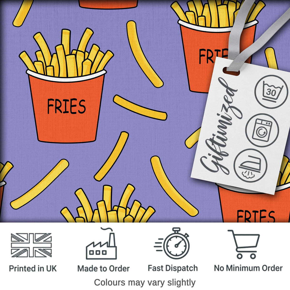 Cute French Fries Cartoon Snack Food Purple Background Seamless Pattern Digital Print Fabric by the Metre UK Sewing Quilting Textile