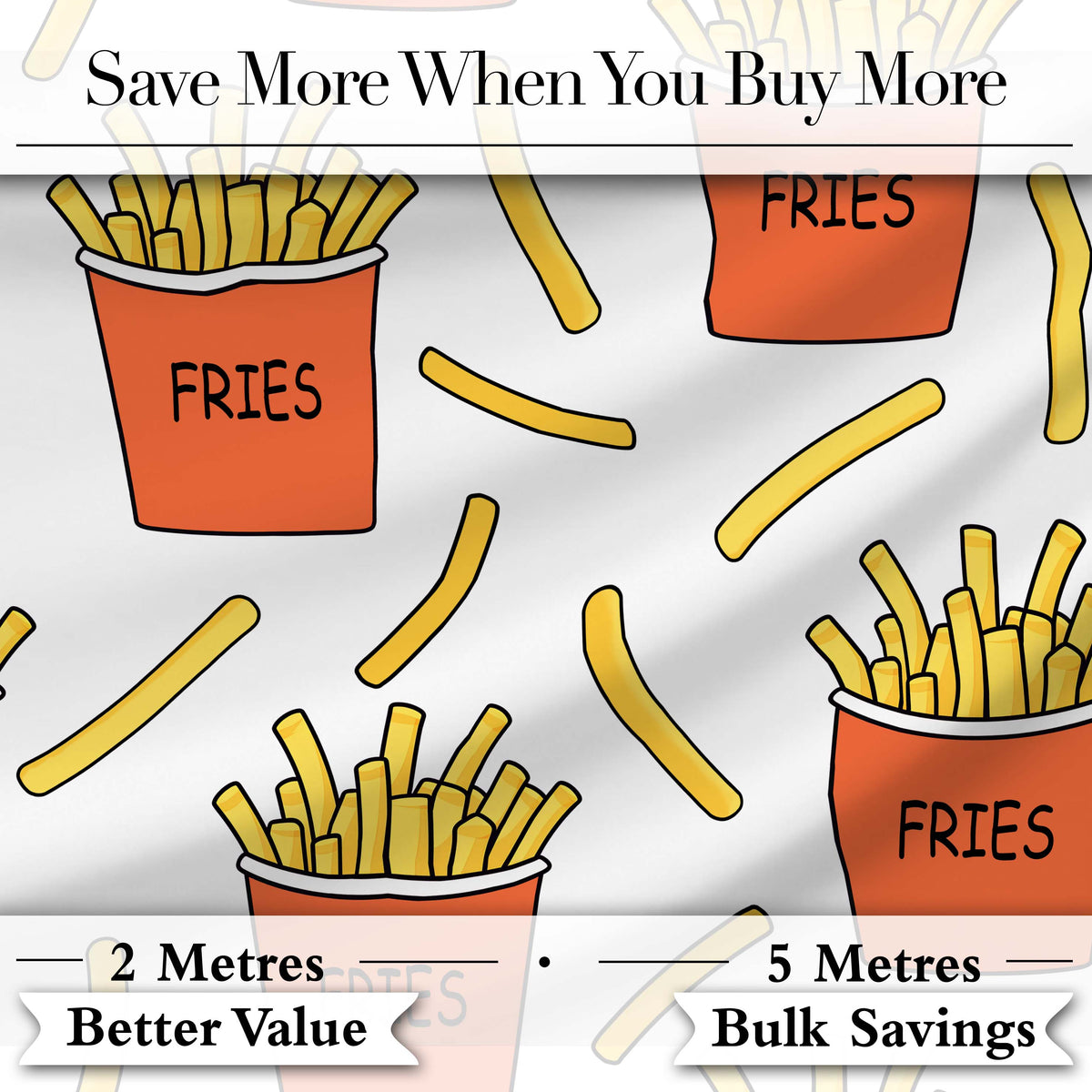 Cute French Fries Cartoon Snack Food Light Grey Background Seamless Pattern Digital Print Fabric by the Metre UK Sewing Quilting Textile