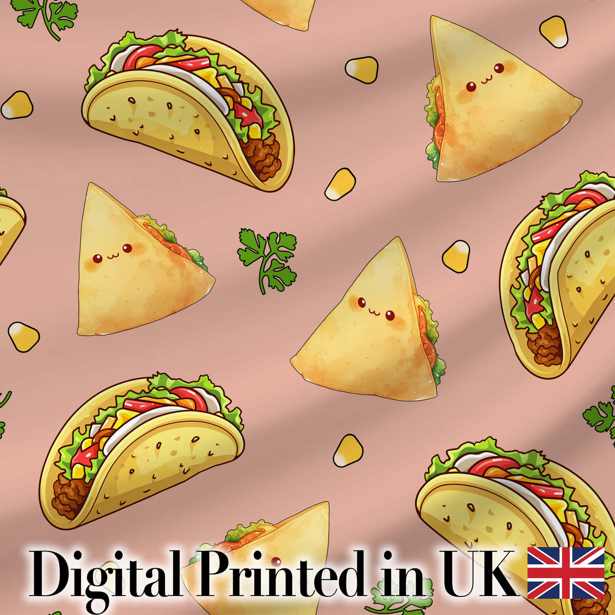 Cute Kawaii Tacos and Wraps Peach Background Seamless Pattern Digital Print Fabric by the Metre UK Sewing Quilting Textile