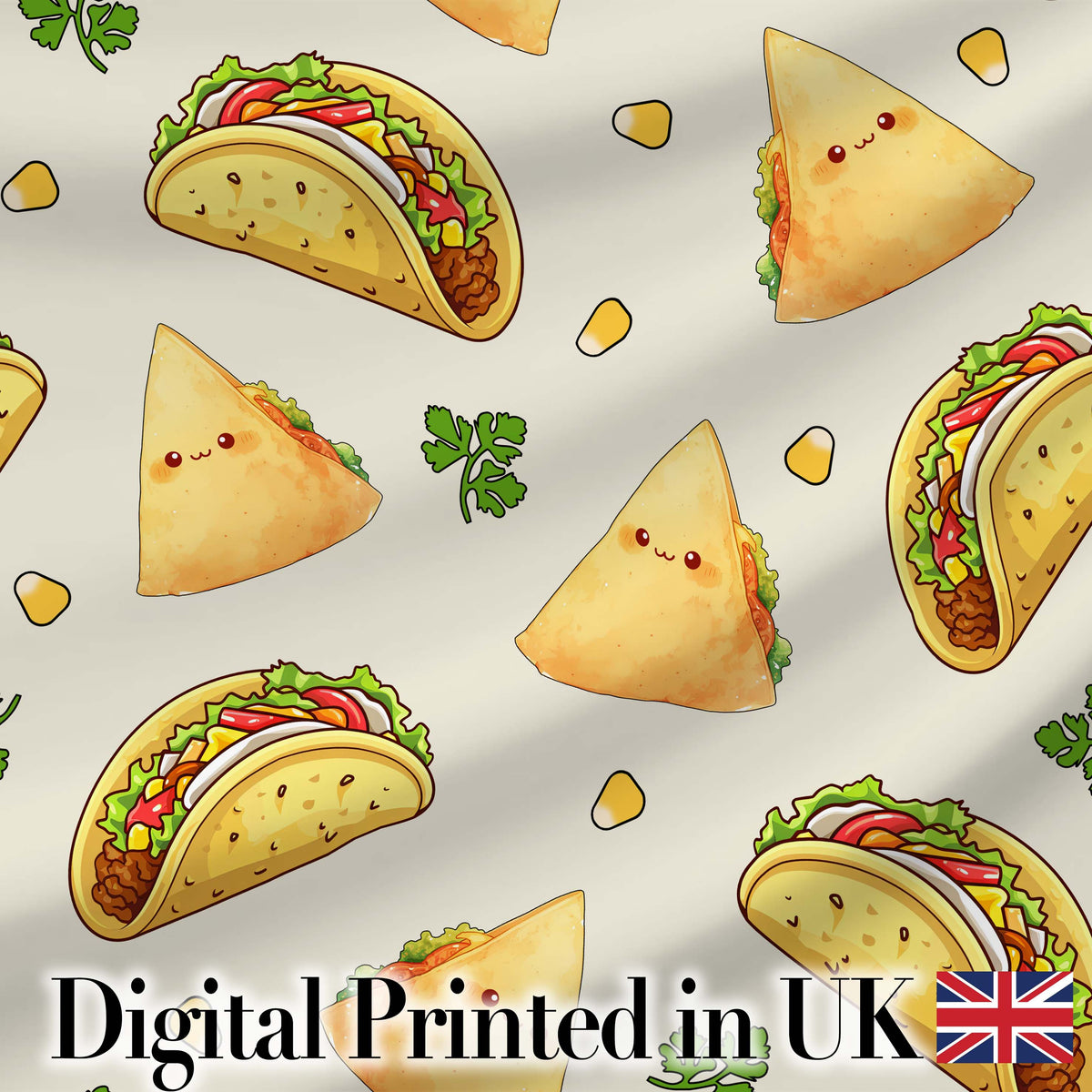 Cute Kawaii Tacos and Wraps Cream Background Seamless Pattern Digital Print Fabric by the Metre UK Sewing Quilting Textile