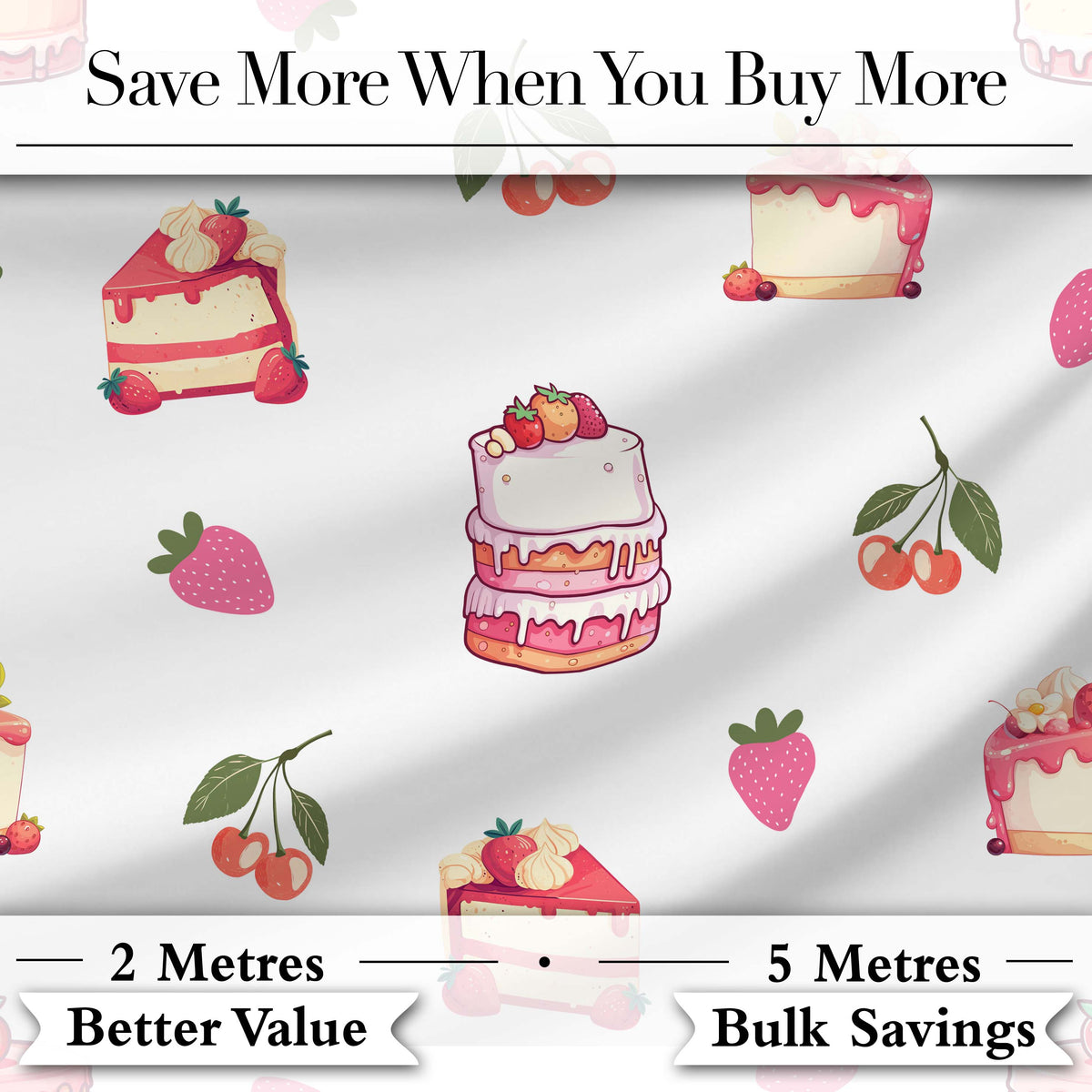 Cute Strawberry Cake Cherry Dessert Seamless Pattern Light Grey Background Digital Print Fabric by the Metre UK Sewing Quilting Textile