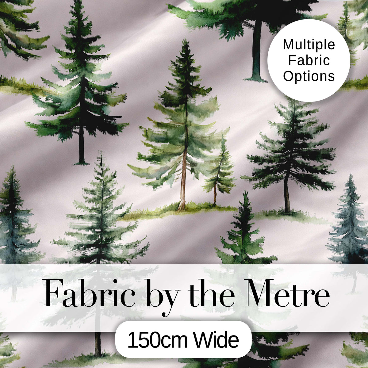 Watercolor Pine Tree Forest Seamless Pattern Blush Background Digital Print Fabric by the Metre UK Sewing Quilting Textile