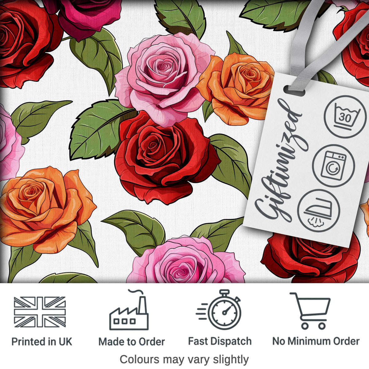 Bold Colorful Rose Flowers Seamless Pattern Light Grey Background Digital Print Fabric by the Metre UK Sewing Quilting Textile