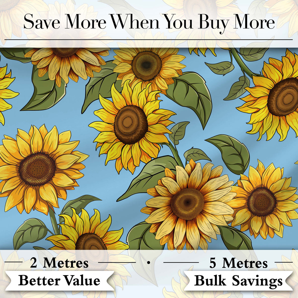 Bright Sunflower Floral Seamless Pattern Blue Background Digital Print Fabric by the Metre UK Sewing Quilting Textile