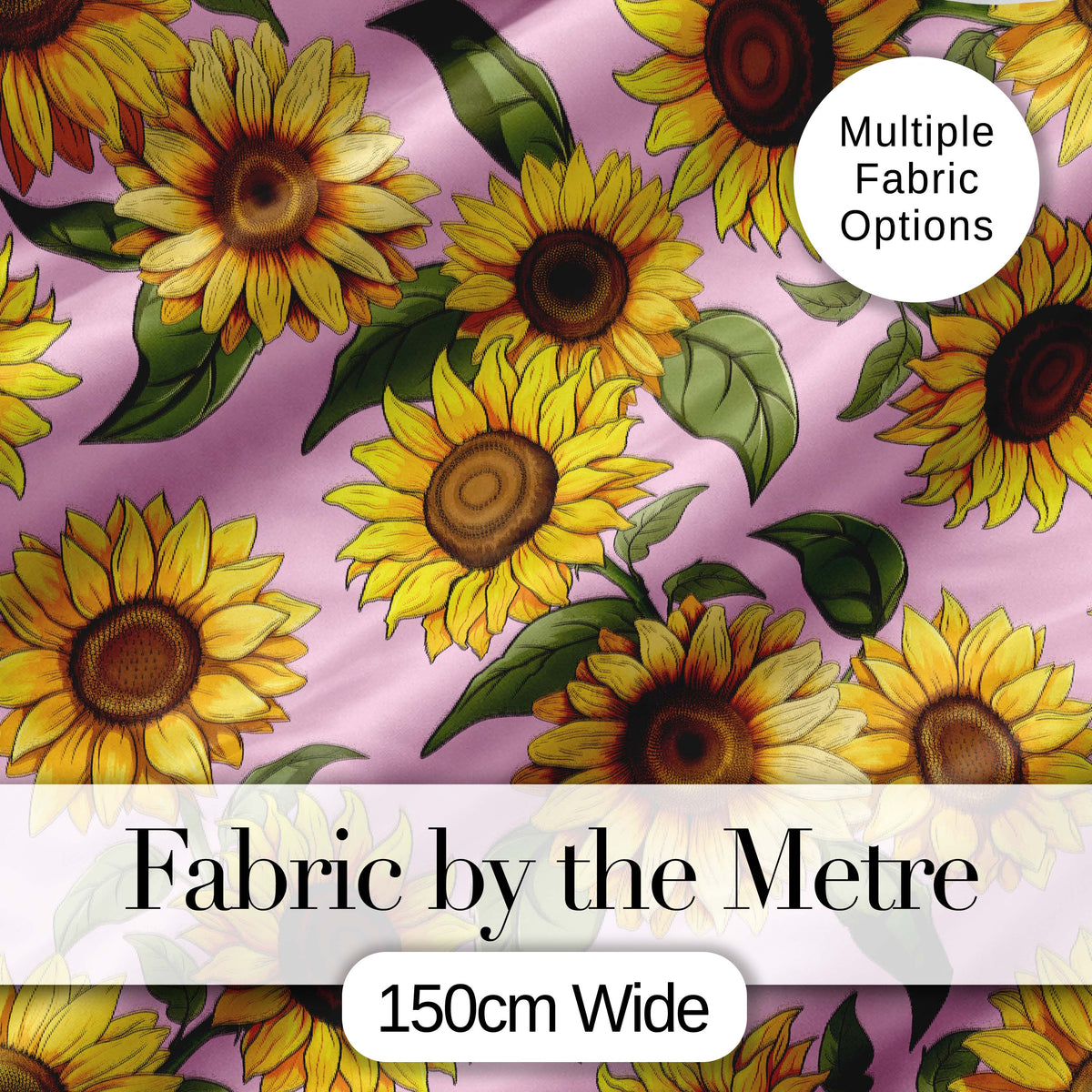 Bright Yellow Sunflower Floral Seamless Pattern Soft Pink Background Digital Print Fabric by the Metre UK Sewing Quilting Textile