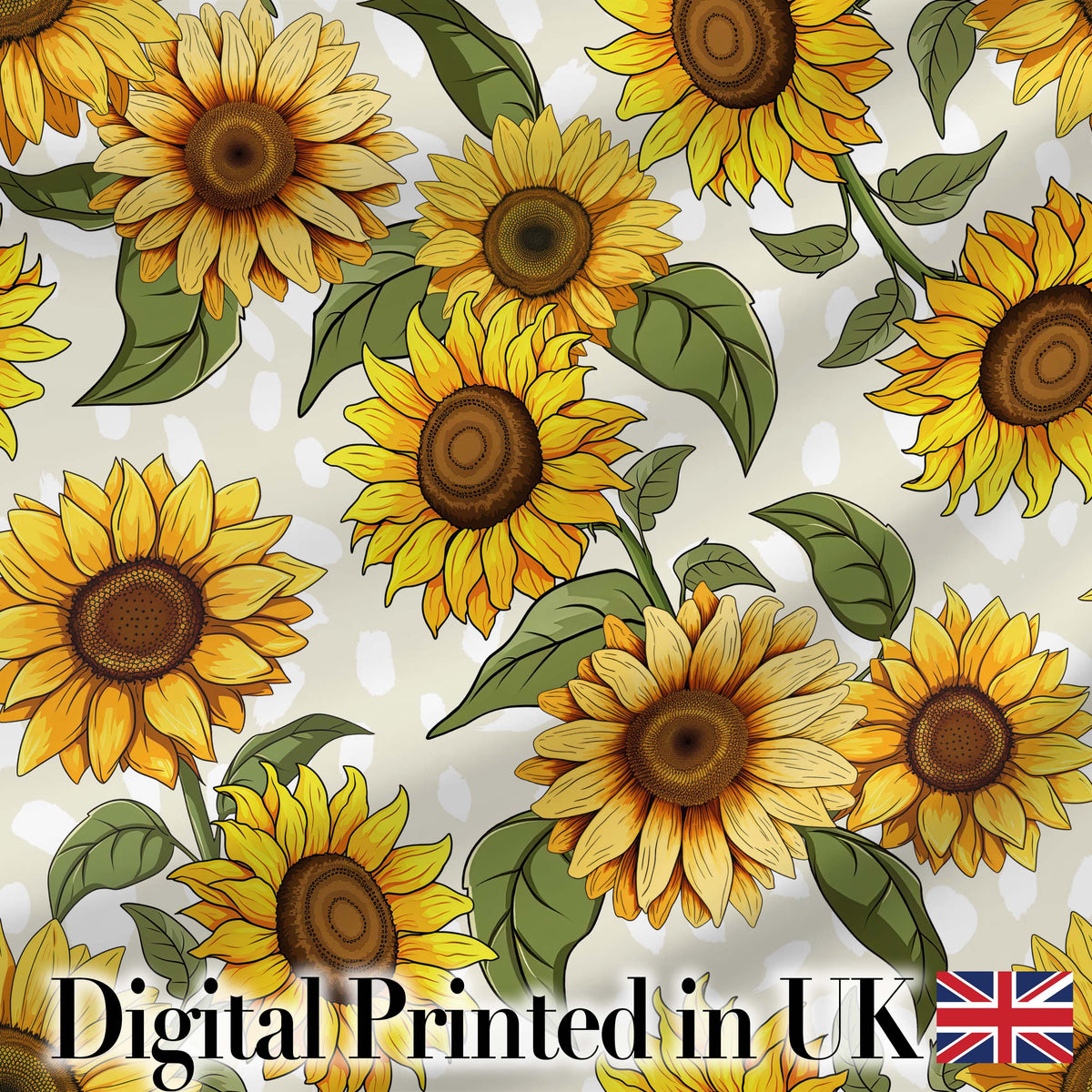 Bright Yellow Sunflower Floral Seamless Pattern Neutral Beige Background Digital Print Fabric by the Metre UK Sewing Quilting Textile
