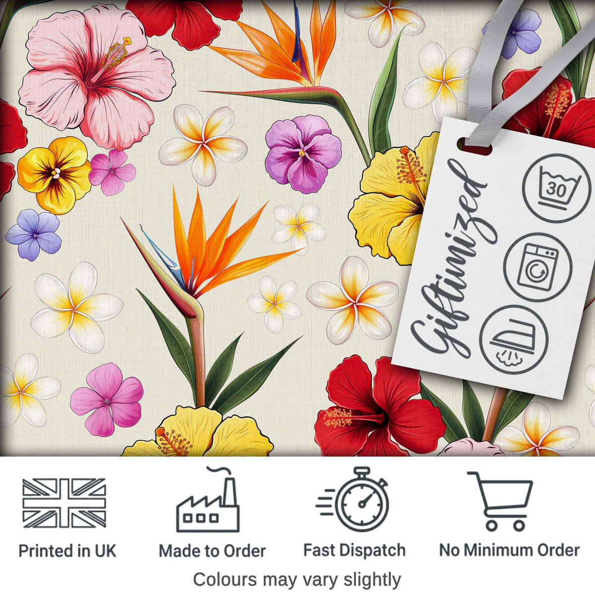 Tropical Hibiscus and Bird of Paradise Floral Seamless Pattern Cream Background Digital Print Fabric by the Metre UK Sewing Quilting Textile