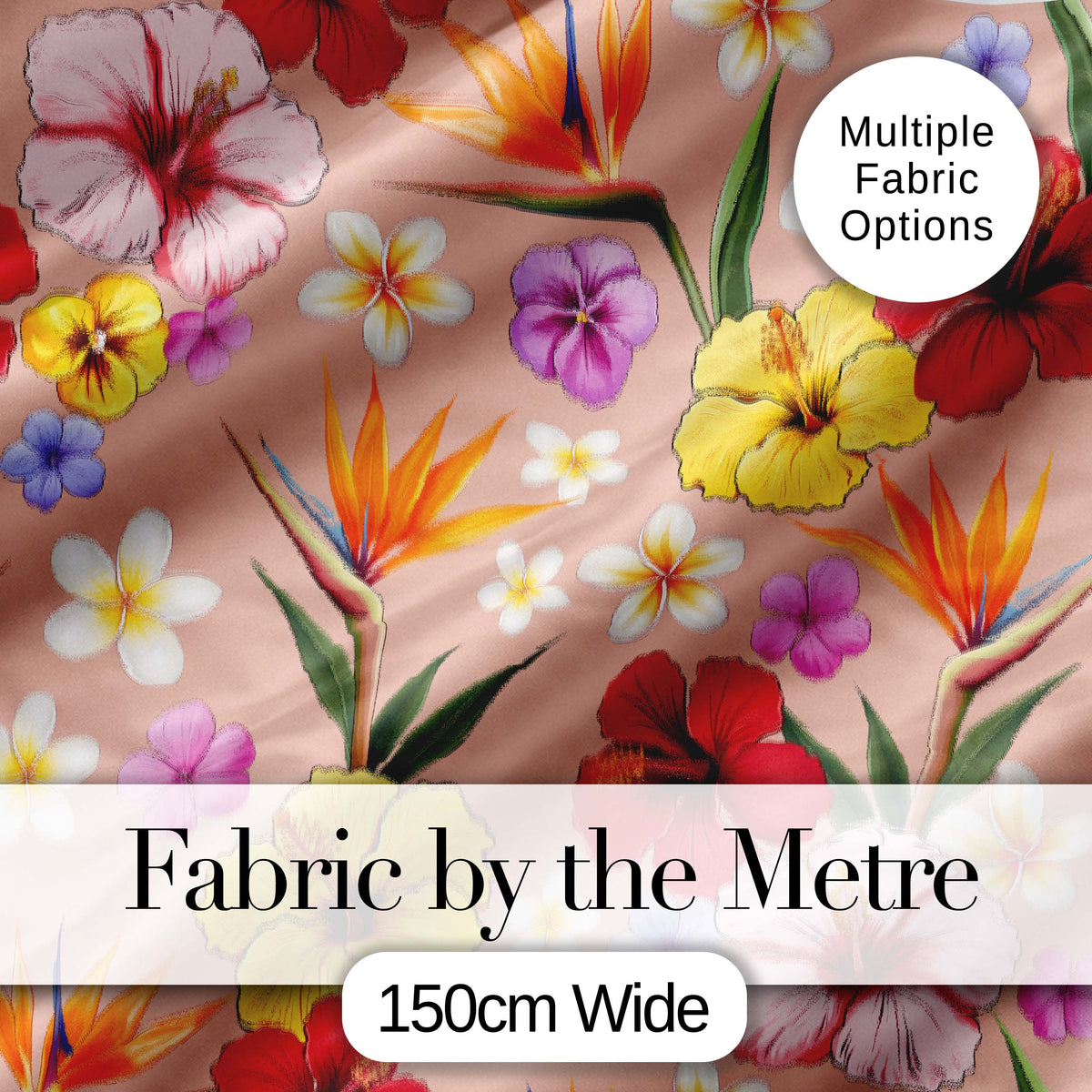 Tropical Hibiscus Bird of Paradise Floral Seamless Pattern Warm Beige Digital Print Fabric by the Metre UK Sewing Quilting Textile