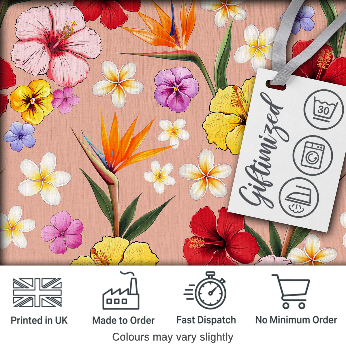 Tropical Hibiscus Bird of Paradise Floral Seamless Pattern Warm Beige Digital Print Fabric by the Metre UK Sewing Quilting Textile