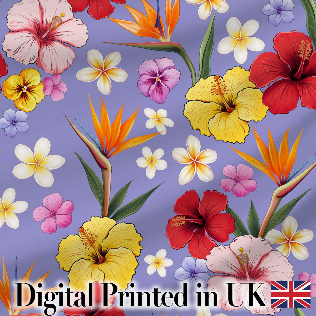 Tropical Hibiscus Bird of Paradise Floral Seamless Pattern Lavender Purple Digital Print Fabric by the Metre UK Sewing Quilting Textile