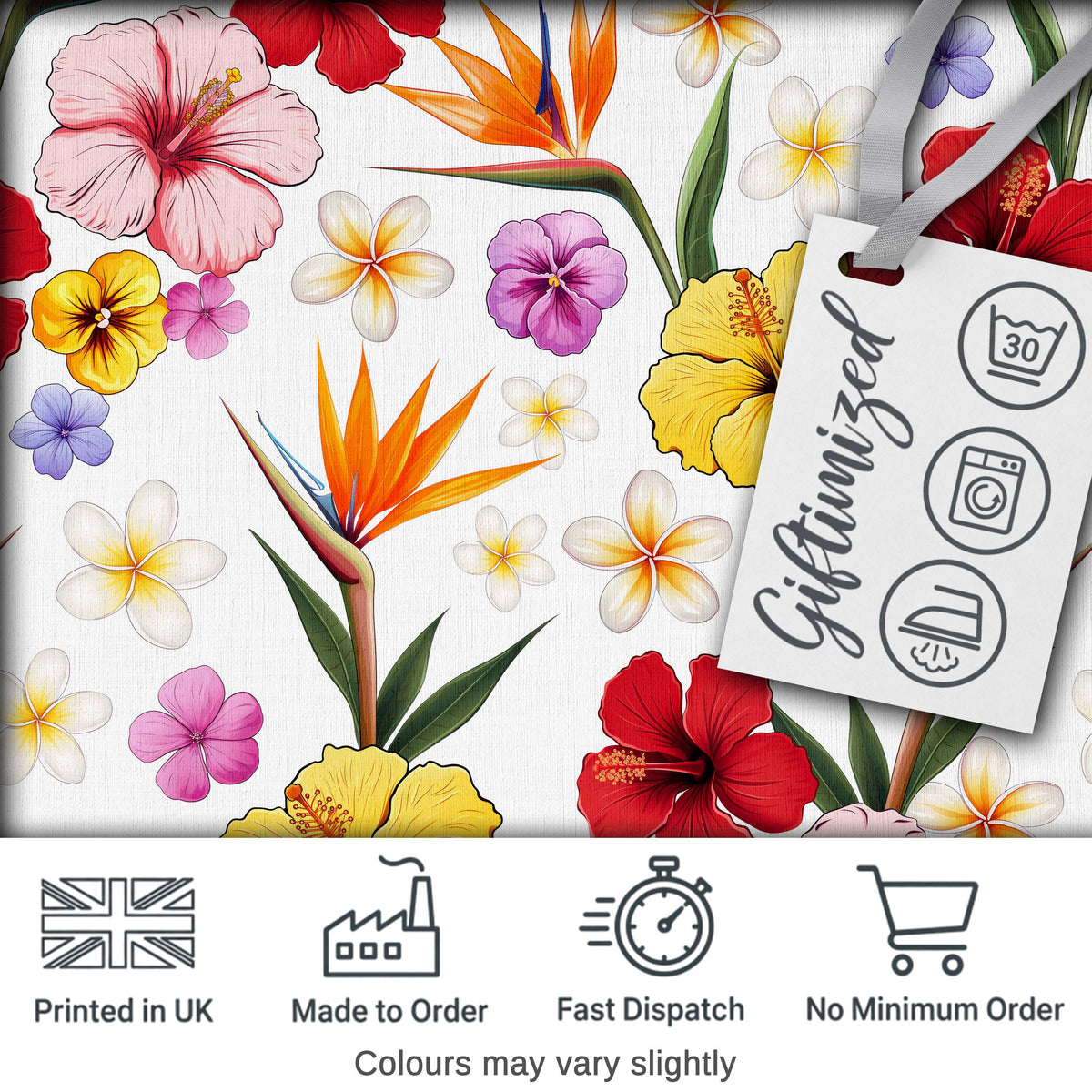 Tropical Hibiscus Bird of Paradise Floral Seamless Pattern Clean White Digital Print Fabric by the Metre UK Sewing Quilting Textile