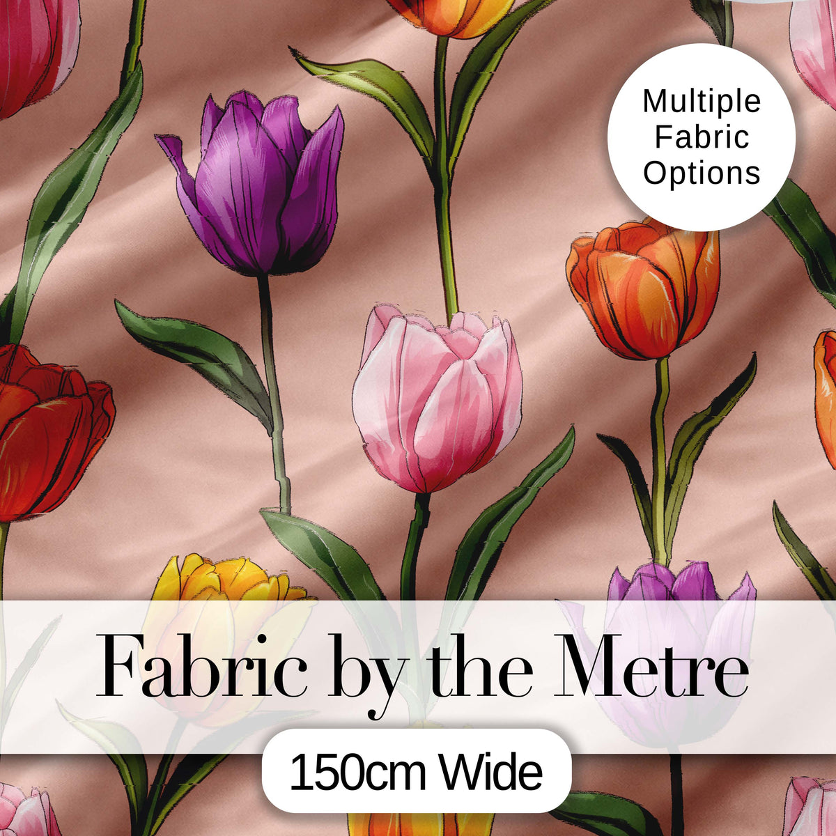 Elegant Tulip Floral Seamless Pattern Warm Peach Background Digital Print Fabric by the Metre UK Sewing Quilting Textile