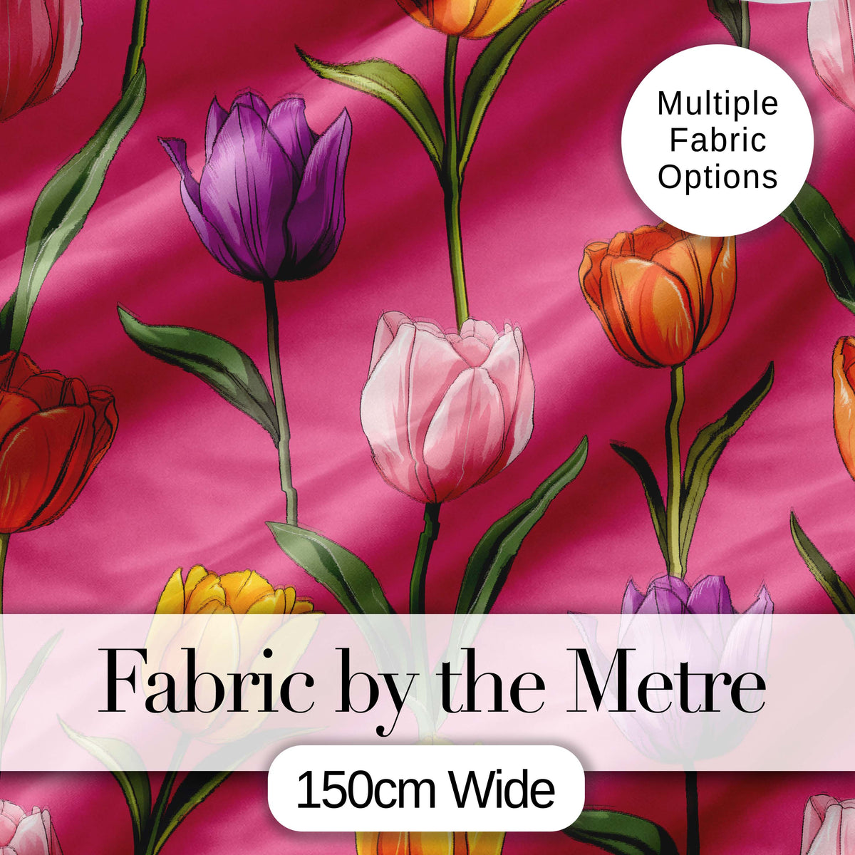 Elegant Tulip Floral Seamless Pattern Bright Pink Background Digital Print Fabric by the Metre UK Sewing Quilting Textile