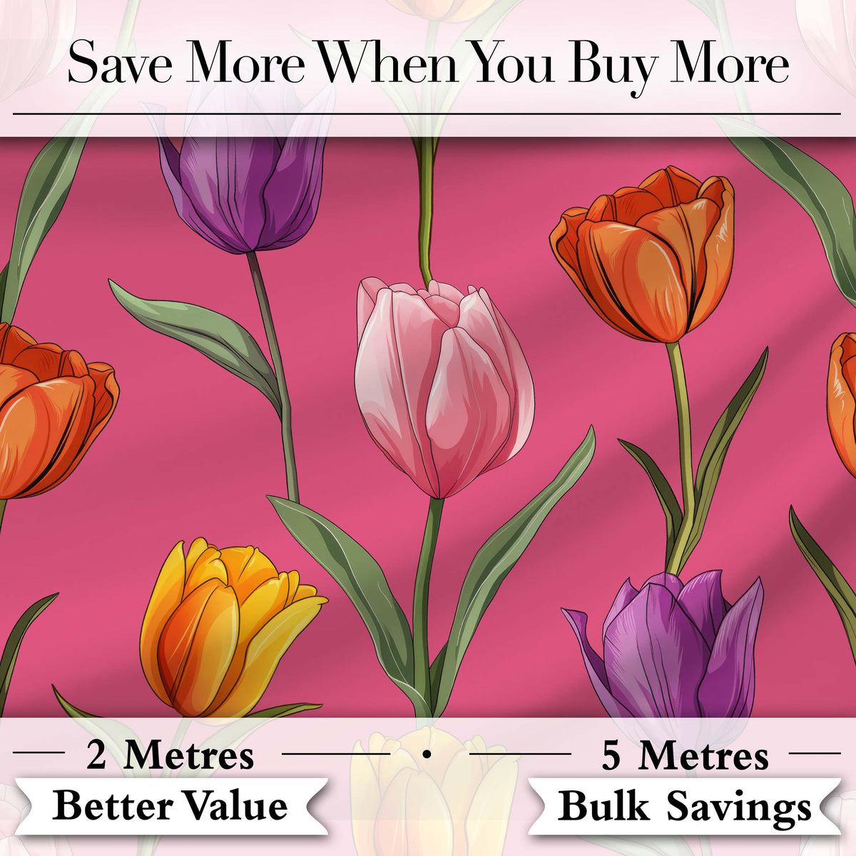 Elegant Tulip Floral Seamless Pattern Bright Pink Background Digital Print Fabric by the Metre UK Sewing Quilting Textile