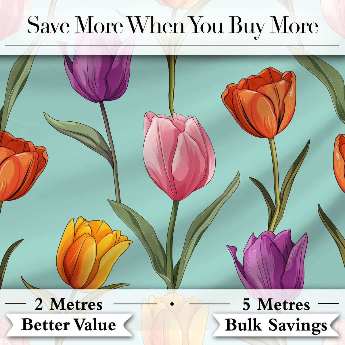 Elegant Tulip Floral Seamless Pattern Teal Background Digital Print Fabric by the Metre UK Sewing Quilting Textile