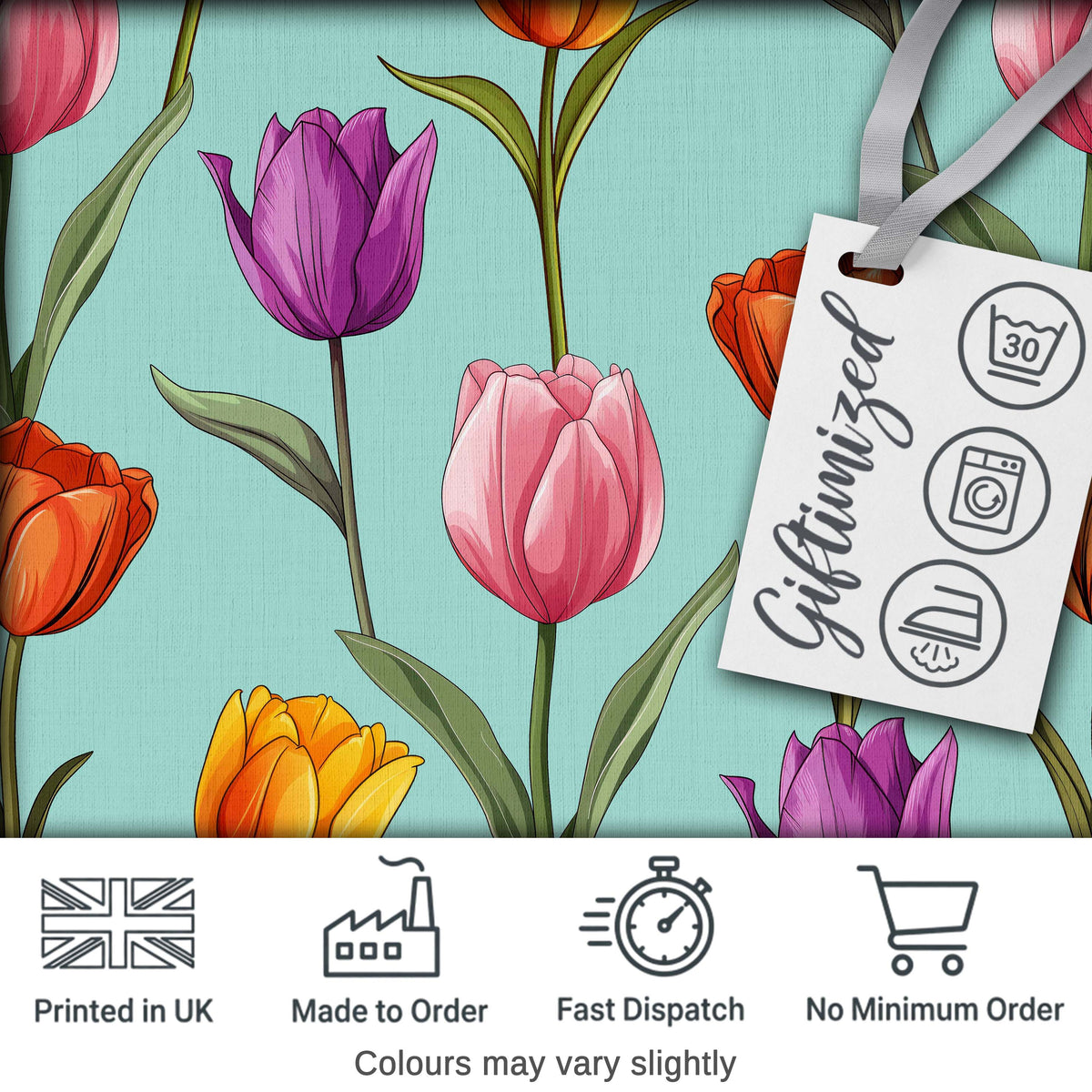 Elegant Tulip Floral Seamless Pattern Teal Background Digital Print Fabric by the Metre UK Sewing Quilting Textile