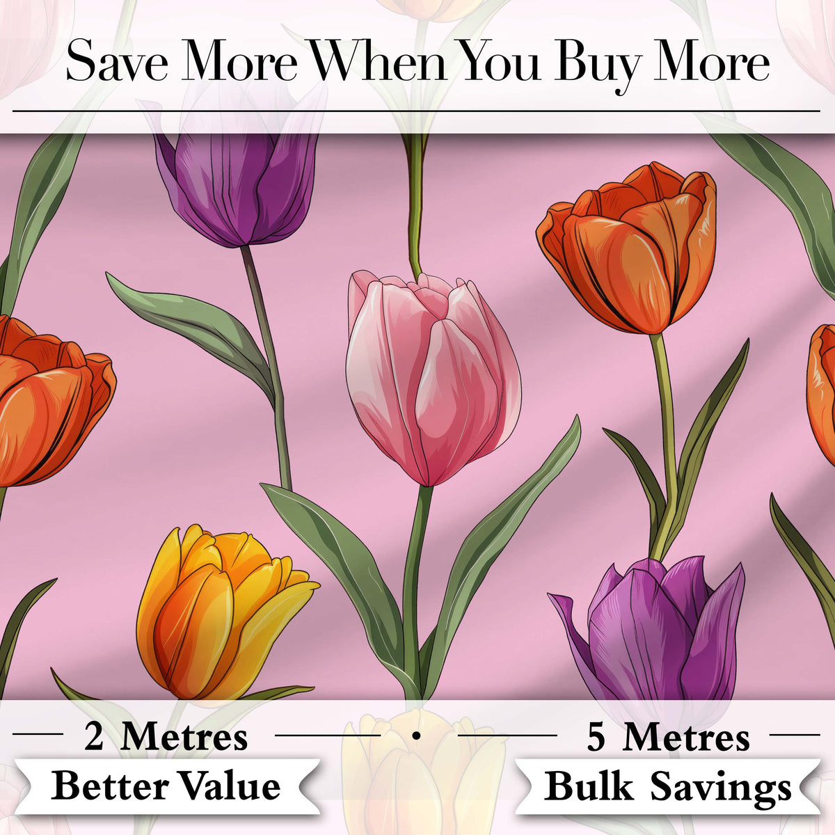 Elegant Tulip Floral Seamless Pattern Soft Pink Background Digital Print Fabric by the Metre UK Sewing Quilting Textile