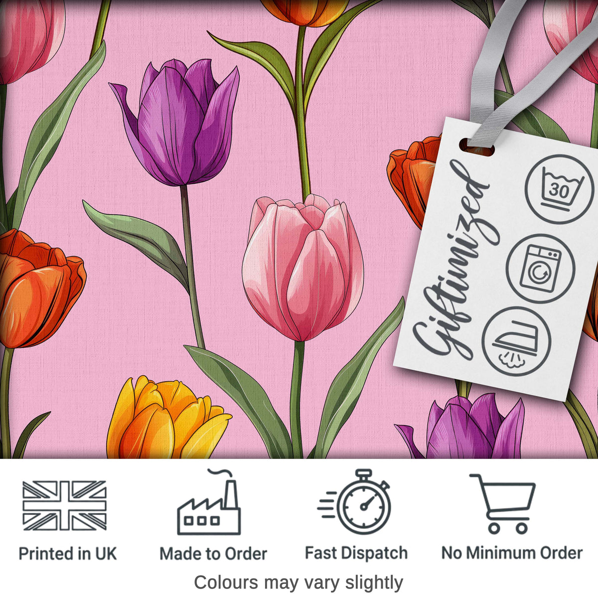 Elegant Tulip Floral Seamless Pattern Soft Pink Background Digital Print Fabric by the Metre UK Sewing Quilting Textile