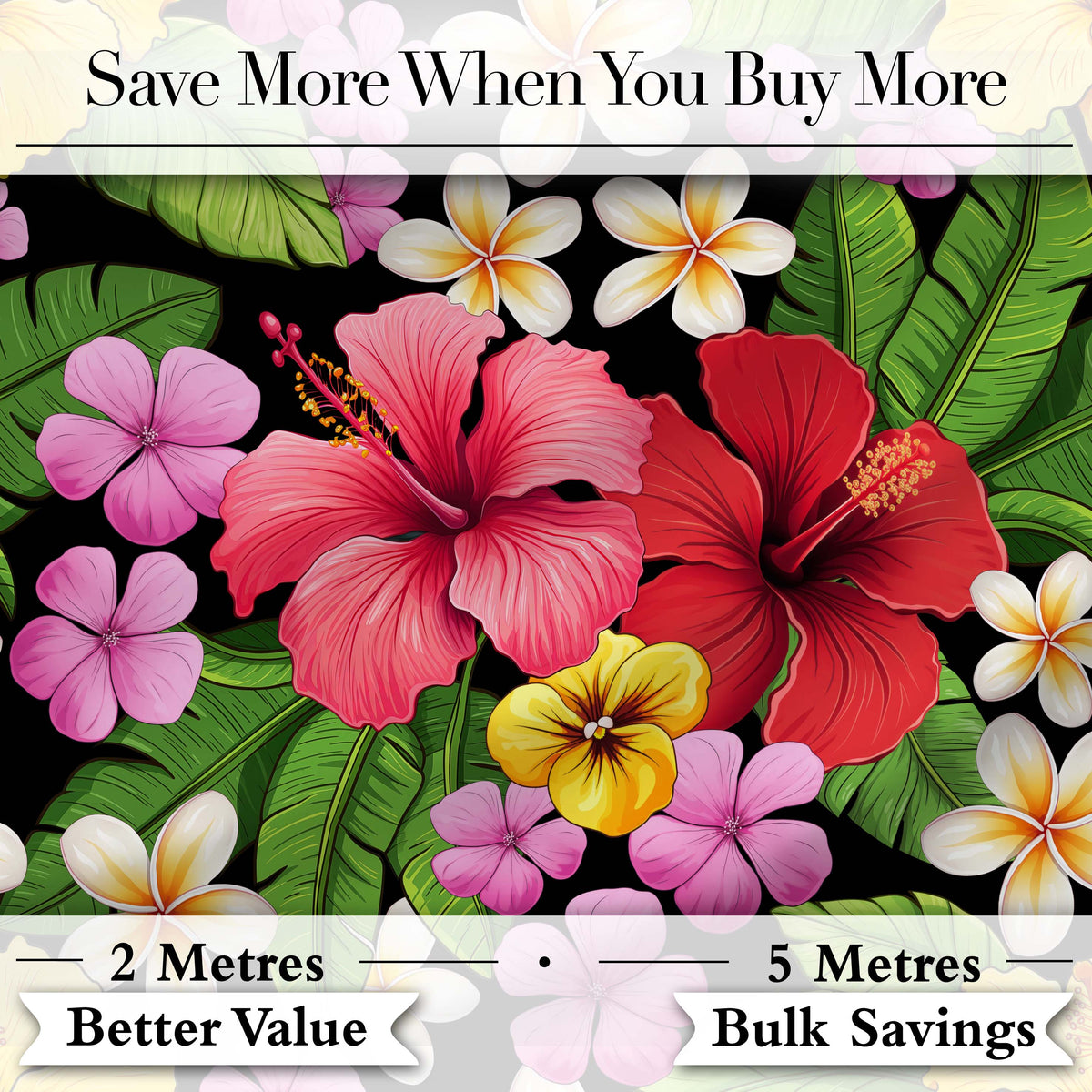 Tropical Hibiscus Flowers Plumeria Leaves Exotic Floral Seamless Pattern Digital Print Fabric by the Metre UK Sewing Quilting Textile
