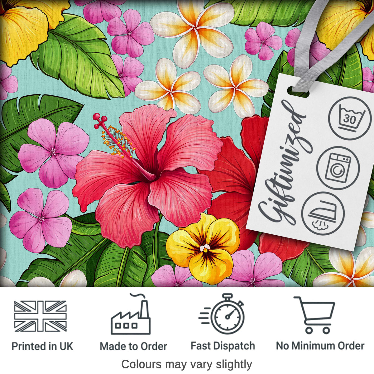 Tropical Hibiscus Flowers Plumeria Leaves Exotic Floral Mint Seamless Pattern Digital Print Fabric by the Metre UK Sewing Quilting Textile