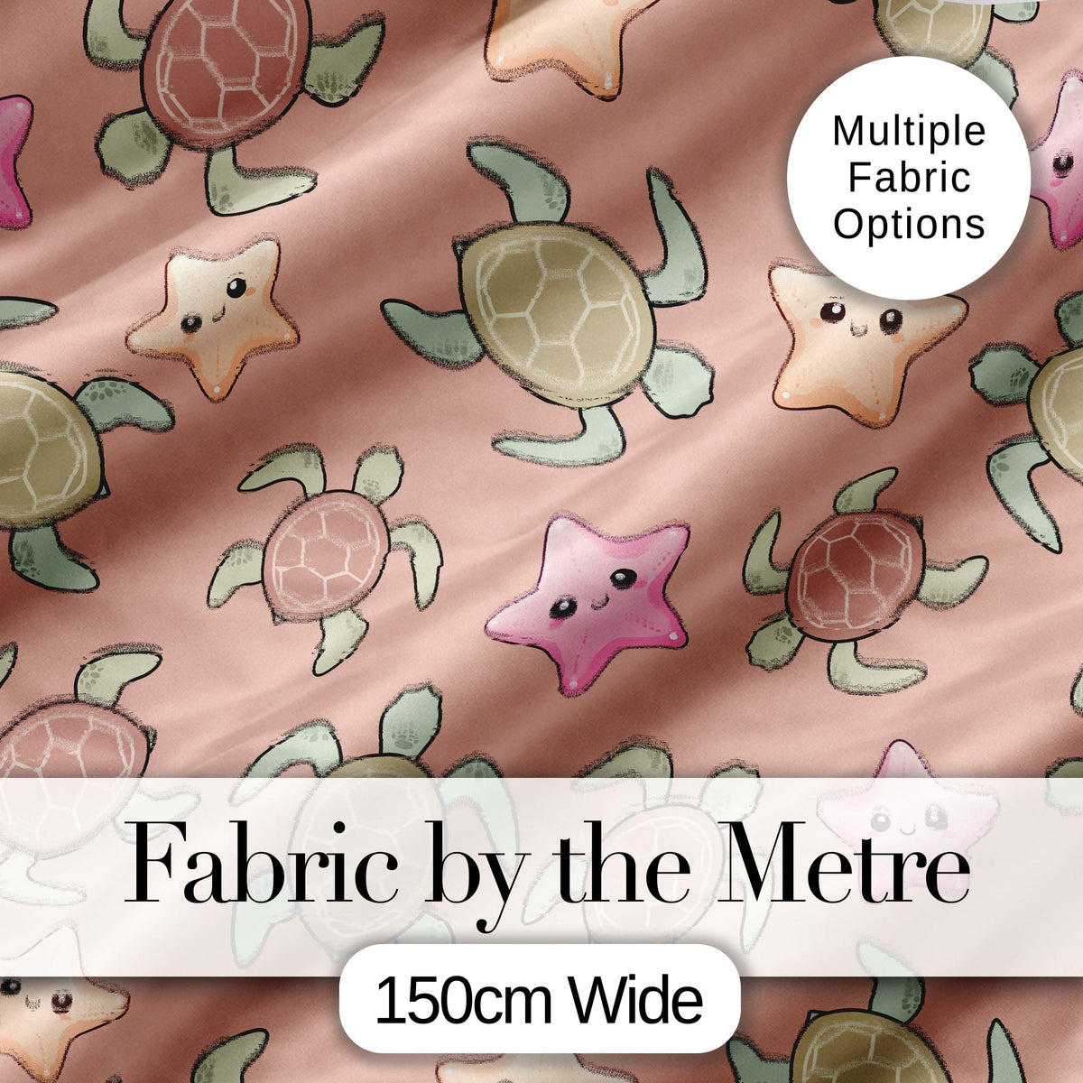 Cute Sea Turtle and Starfish Coral Background Seamless Pattern Digital Print Fabric by the Metre UK Sewing Quilting Textile
