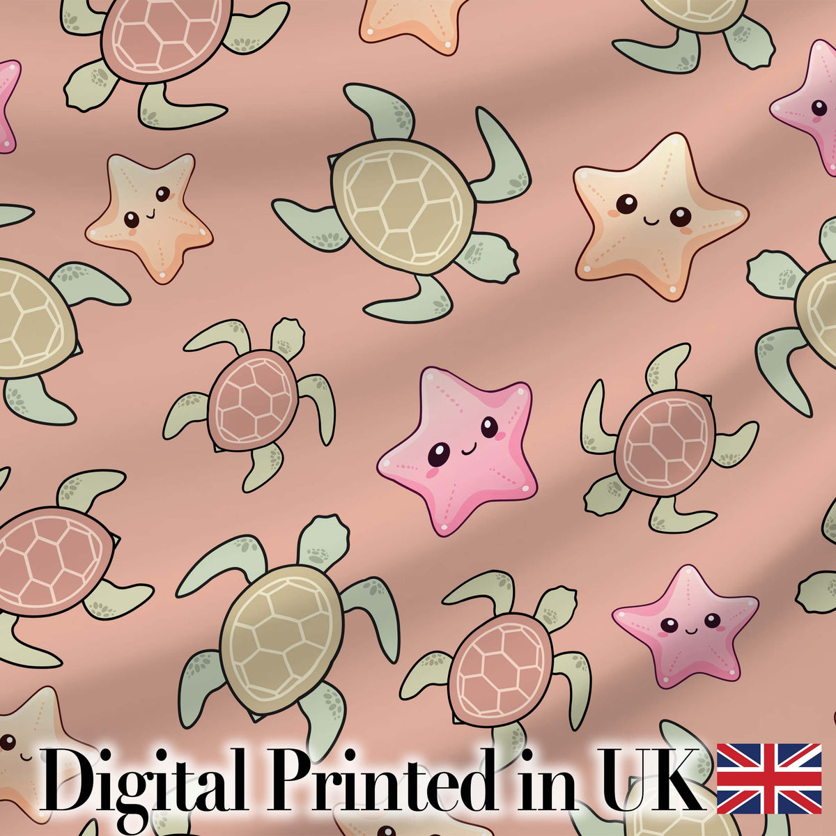 Cute Sea Turtle and Starfish Coral Background Seamless Pattern Digital Print Fabric by the Metre UK Sewing Quilting Textile