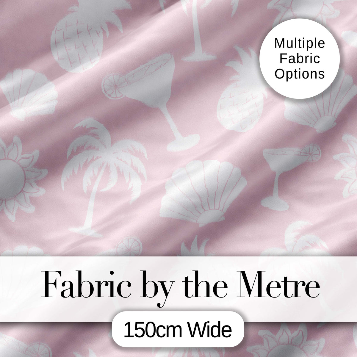 Tropical Beach Soft Pastel Palm Pineapple Cocktail Shell Seamless Pattern Digital Print Fabric by the Metre UK Sewing Quilting Textile