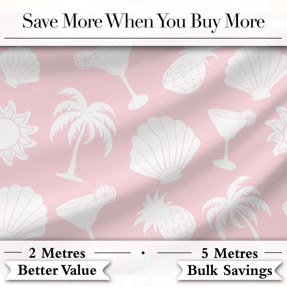 Tropical Beach Soft Pastel Palm Pineapple Cocktail Shell Seamless Pattern Digital Print Fabric by the Metre UK Sewing Quilting Textile