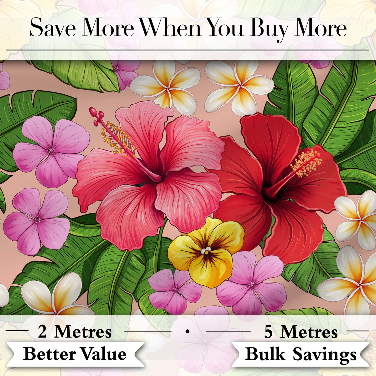 Tropical Hibiscus Flowers Beige Background Plumeria Leaves Seamless Pattern Digital Print Fabric by the Metre UK Sewing Quilting Textile