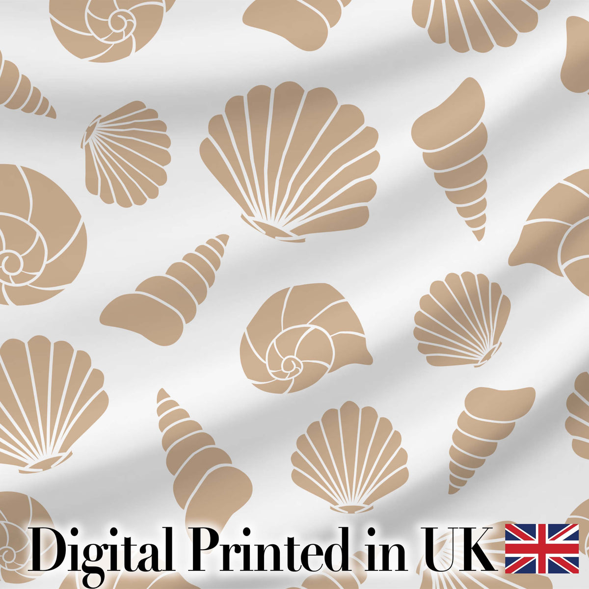 Neutral Seashell Coastal Beige Minimal Seamless Pattern Digital Print Fabric by the Metre UK Sewing Quilting Textile