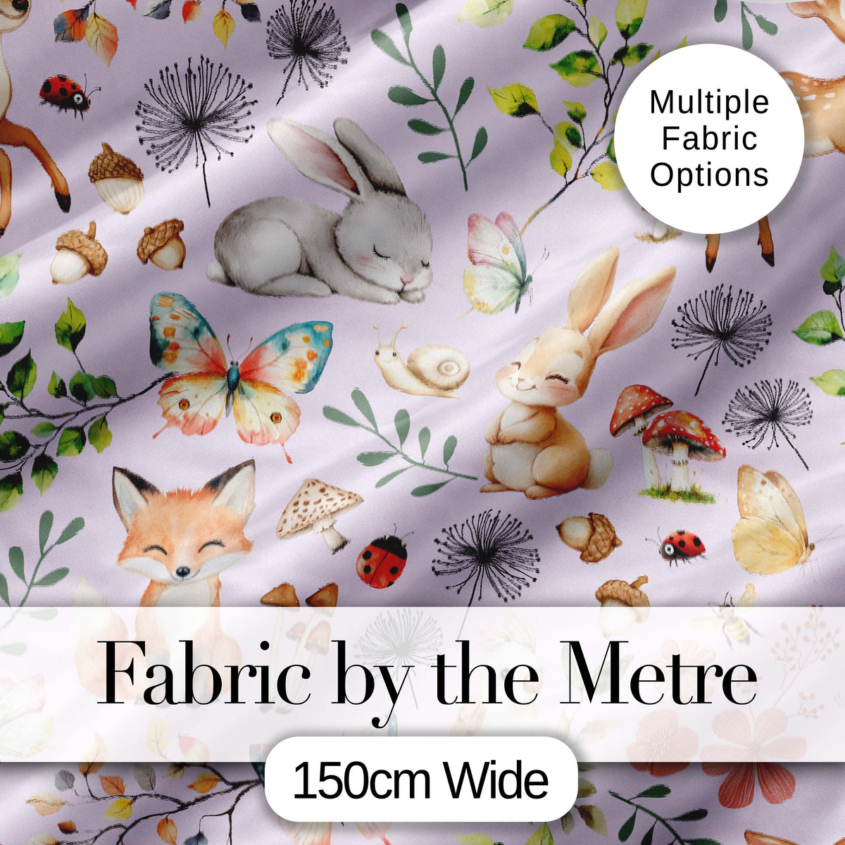 Animals Rabbit Butterfly Floral Elements on Neutral Cream Seamless Pattern Digital Print Fabric by the Metre UK Sewing Quilting Textile