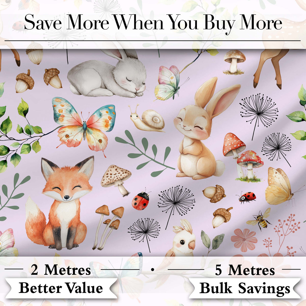 Animals Rabbit Butterfly Floral Elements on Neutral Cream Seamless Pattern Digital Print Fabric by the Metre UK Sewing Quilting Textile