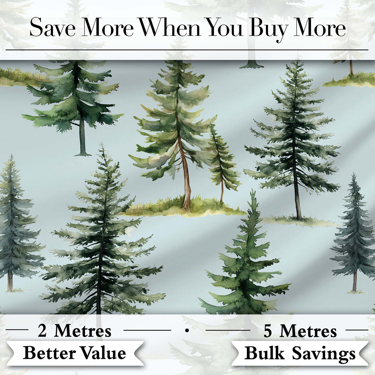 Pine Tree Forest Evergreen Woodland Nature on Soft Blue Seamless Pattern Digital Print Fabric by the Metre UK Sewing Quilting Textile