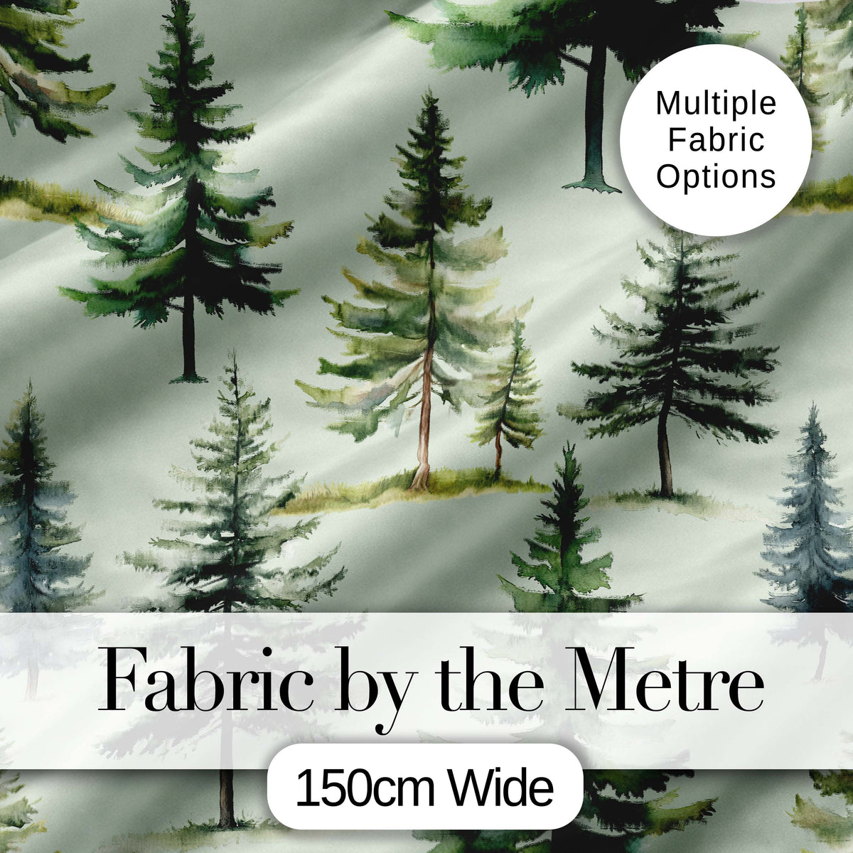 Pine Tree Forest Evergreen Woodland Nature on Sage Green Seamless Pattern Digital Print Fabric by the Metre UK Sewing Quilting Textile