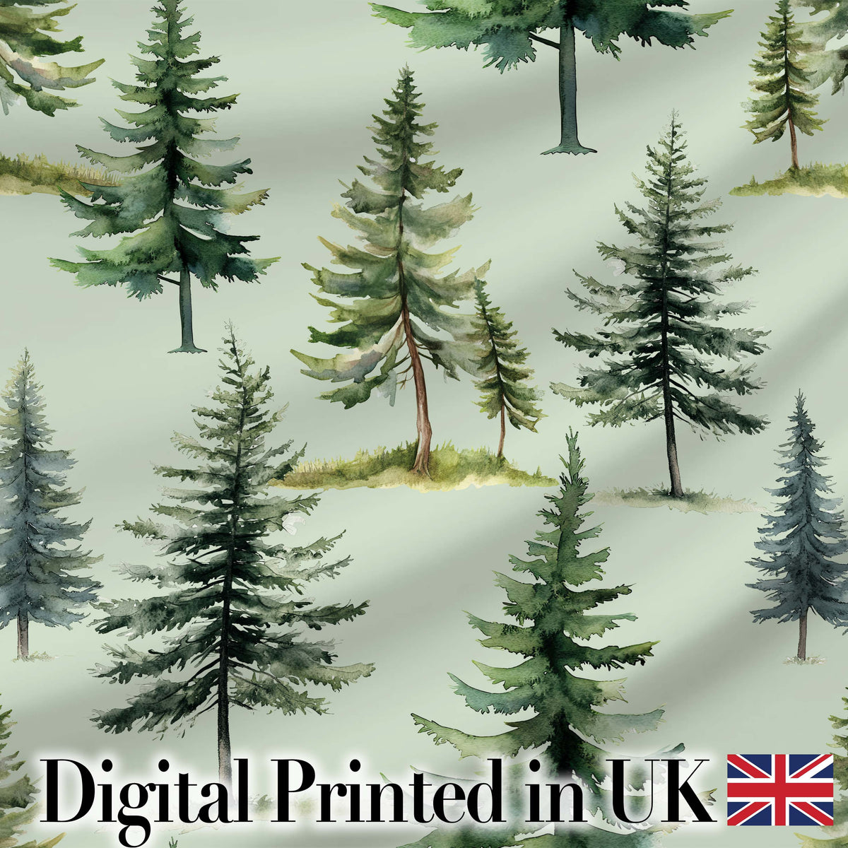 Pine Tree Forest Evergreen Woodland Nature on Sage Green Seamless Pattern Digital Print Fabric by the Metre UK Sewing Quilting Textile