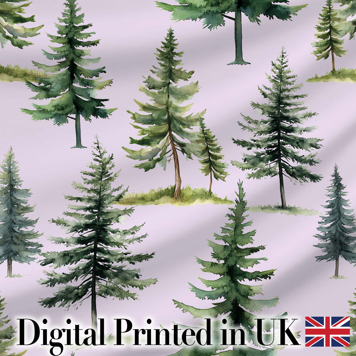 Pine Tree Forest Evergreen Woodland Nature on Soft Lilac Seamless Pattern Digital Print Fabric by the Metre UK Sewing Quilting Textile
