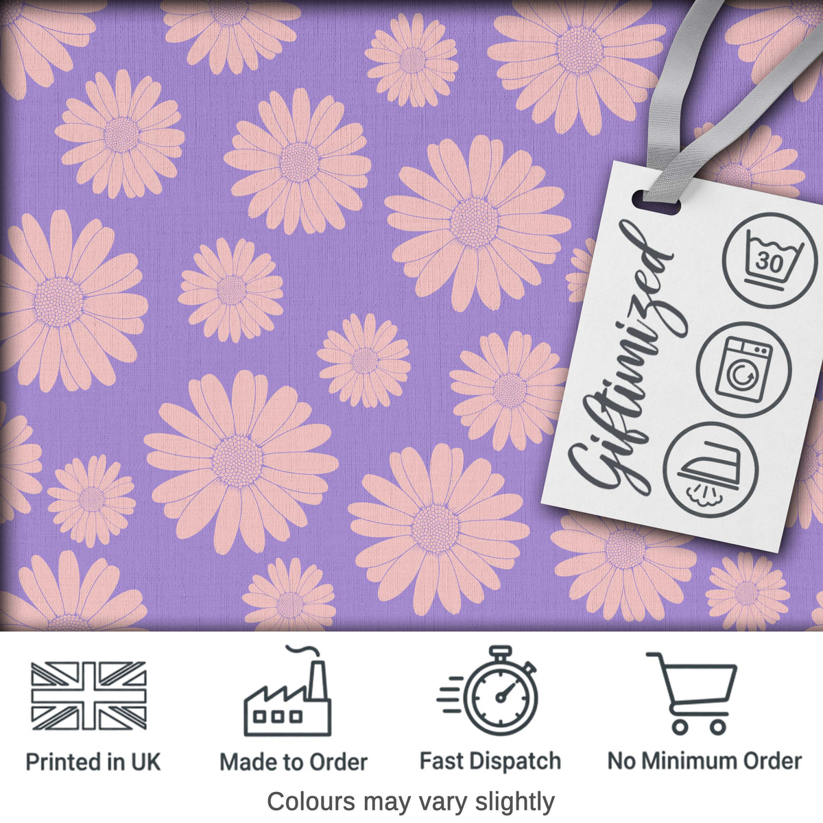 Purple Gradient Daisy Flower Seamless Pattern Pastel Floral Digital Print Fabric by the Metre UK Sewing Quilting Textile