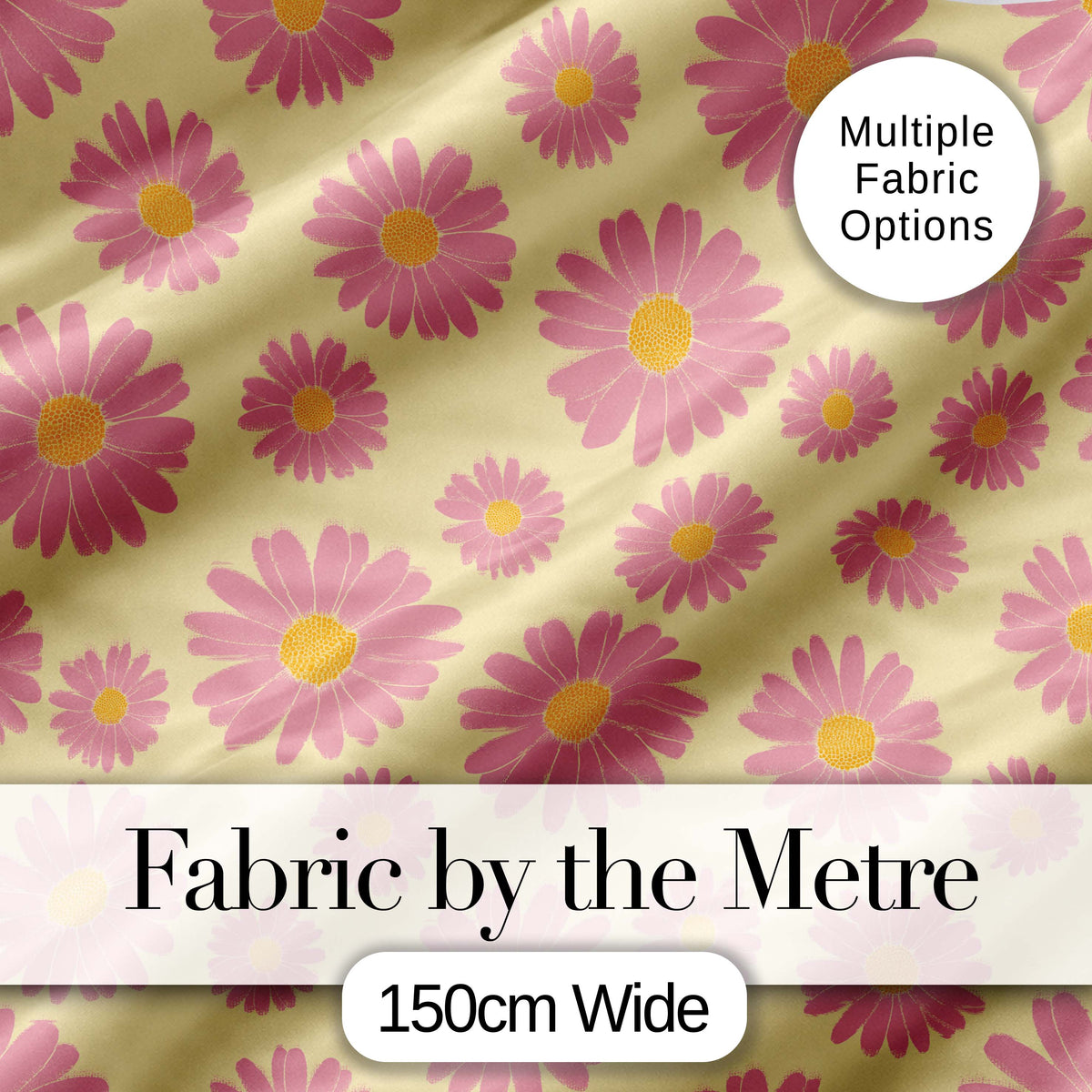 Yellow Gradient Pink Daisy Floral Seamless Pattern Vintage Style Digital Print Fabric by the Metre UK Sewing Quilting Textile