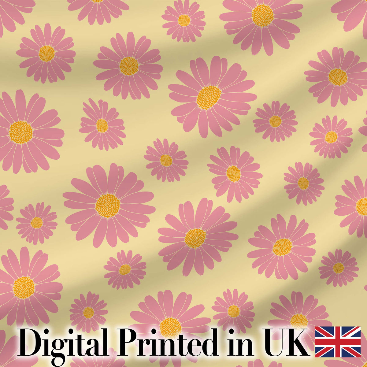 Yellow Gradient Pink Daisy Floral Seamless Pattern Vintage Style Digital Print Fabric by the Metre UK Sewing Quilting Textile