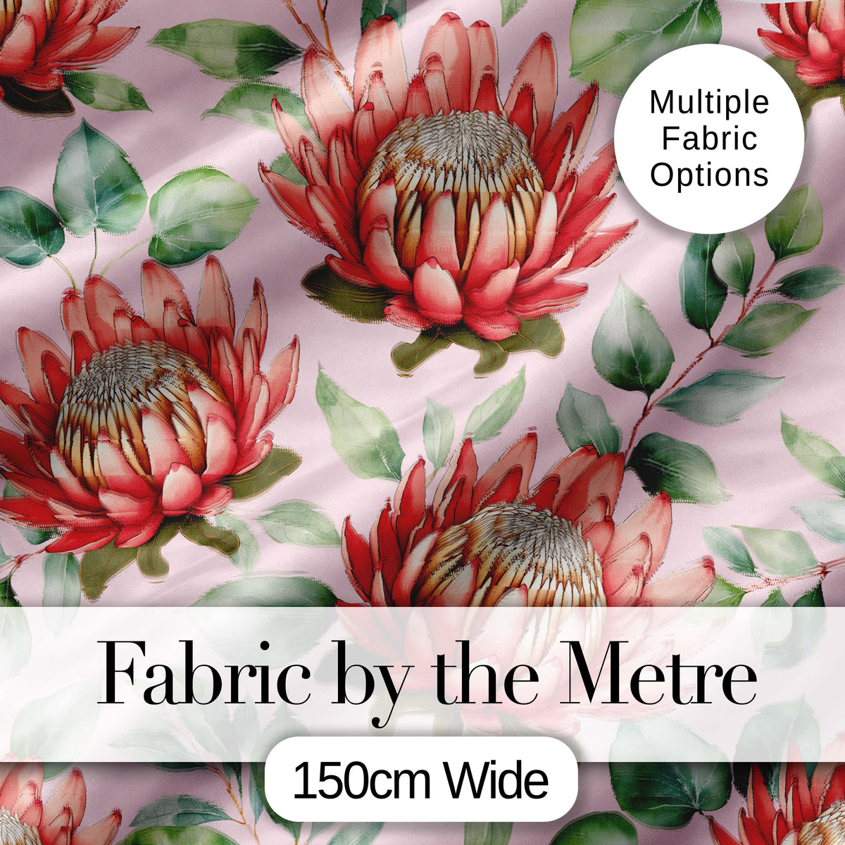 Elegant Protea Flower Pink Botanical Seamless Pattern Art Nature Floral Design Digital Print Fabric by the Metre UK Sewing Quilting Textile